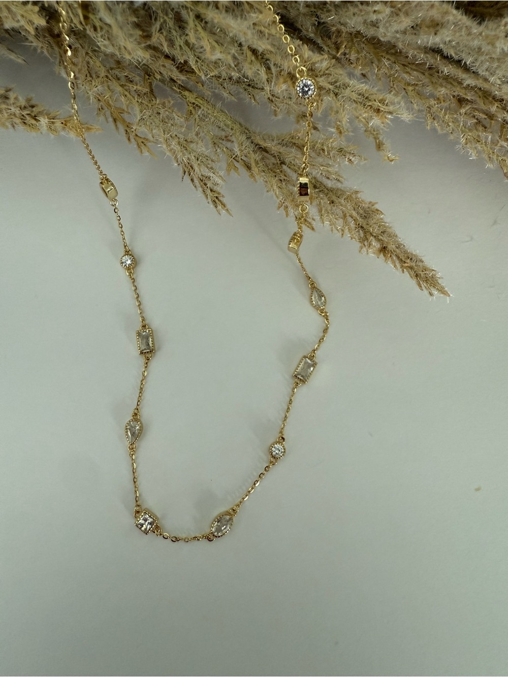 Gold Crystal Station Necklace - Elegant Women’s Jewelry